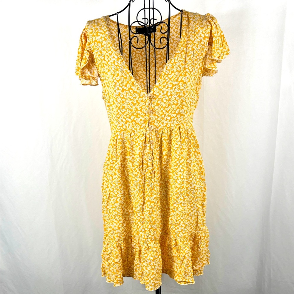 SBetro Women’s Sunny‎ Floral Mini Dress Small Short Sleeve Button Front Flowy
